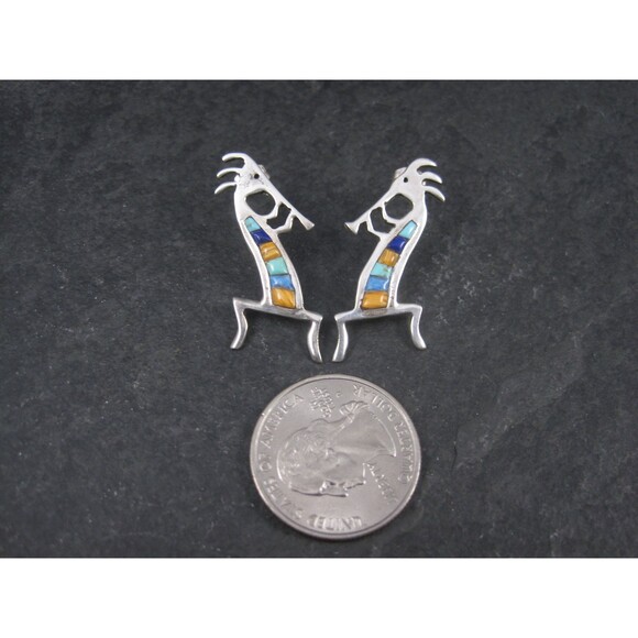Vintage Southwestern Sterling Kokopelli Inlay Earrings - Picture 2 of 10